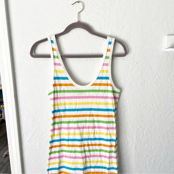 J. Crew Dress Women's Small Rainbow Stripe Scoop Neck Side Slit AL057 - Picture 2 of 9